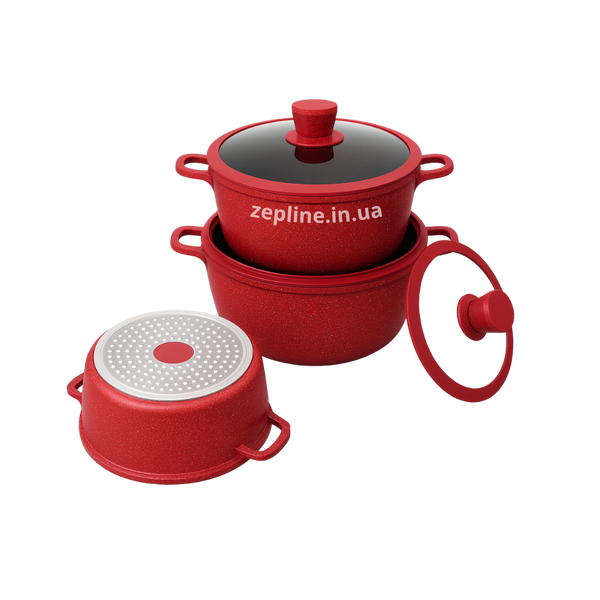 Higher Kitchen HK-325 &ndash; набір індукційних каструль із гранітним антипригарним шаром HK325 Red фото