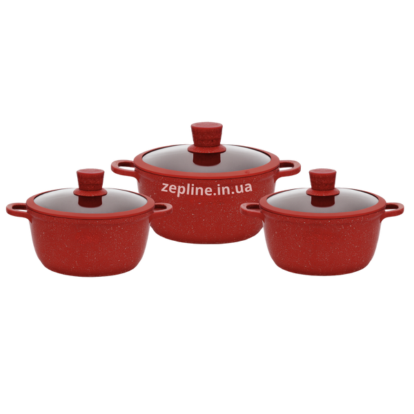 Higher Kitchen HK-325 &ndash; набір індукційних каструль із гранітним антипригарним шаром HK325 Red фото