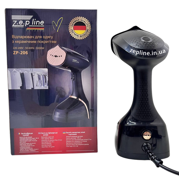 Компактний відпарювач Zepline ZP-206 &ndash; ручна праска-відпарювач з резервуаром 500 мл ZEP206 Black фото