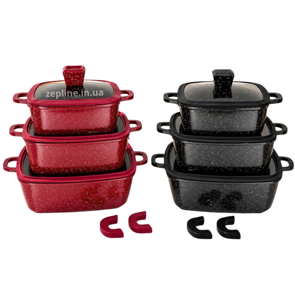 Набір каструль і сковорідки з антипригарним гранітом Higher Kitchen HK-323 HK323 Black фото